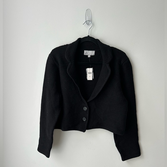 Anthropologie dh New York Crochet Cropped Sweater Blazer black net - Picture 3 of 15